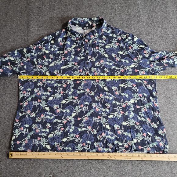 Ulla Popken Navy Floral Paisley Print Roll-Tab Sleeve Viscose Popover Blouse - Picture 5 of 14